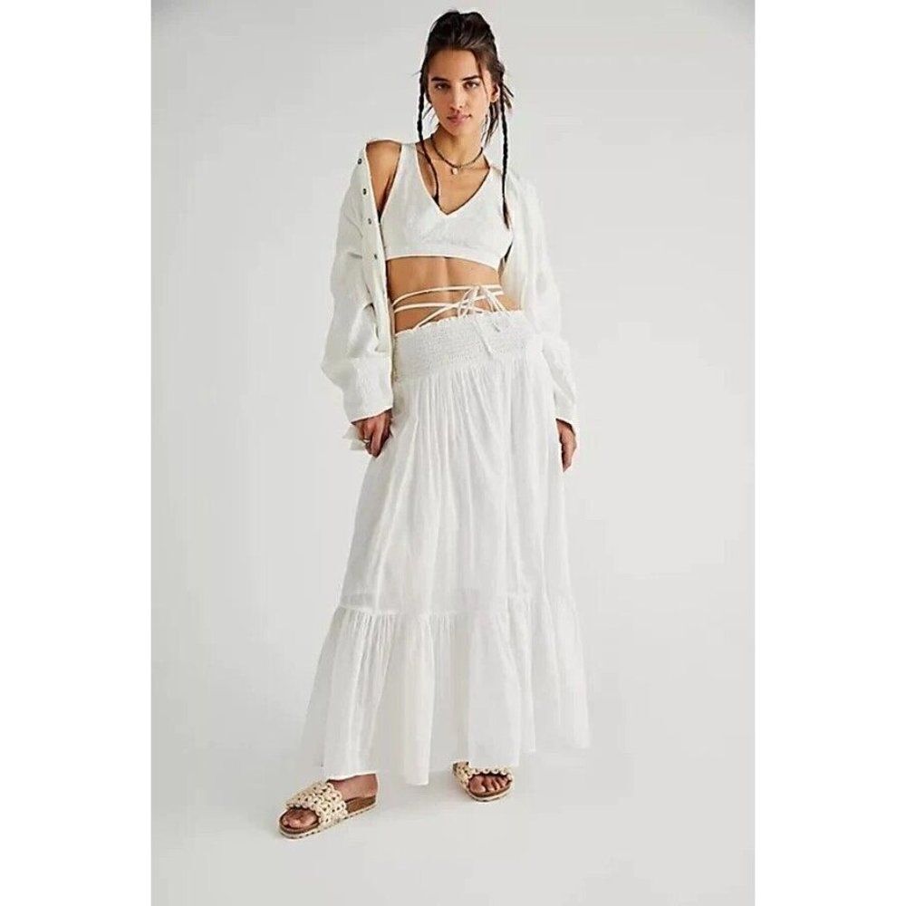 NEW FREE PEOPLE FOLLOW RIVERS CONVERTIBLE SMOCKED DRESS SKIRT IN IVORY